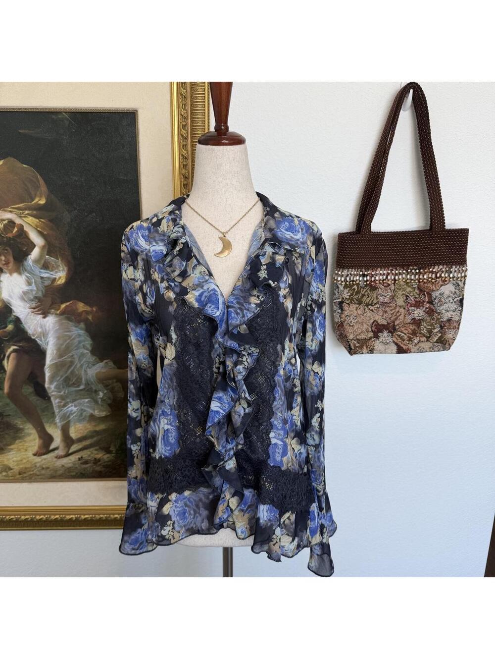 Free People Bad at Love Printed Ruffle Fairy Blouse